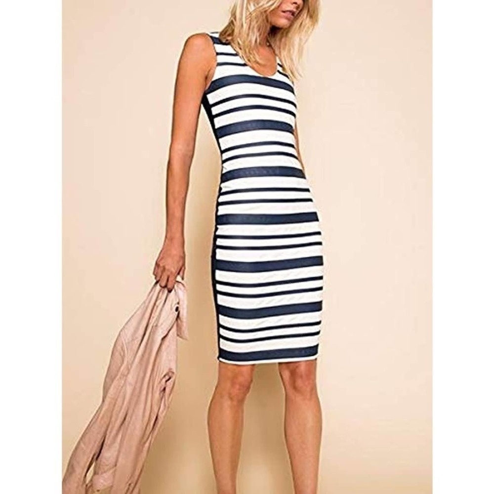 AS by DF HUTTON DRESS LEATHER STRIPE BODYCON TANK